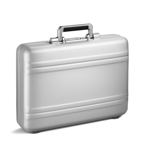 ZERO Halliburton Classic Aluminum 3.0 Medium Briefcase, Top Carry Handle, Organizational Sleeve, Fits 15.6 Laptop/B4 files, Single-Lock System, Iconic Double Rib Design, Hardside Attache, Silver