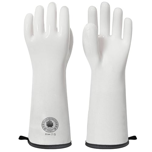 Silicone Oven Gloves- 15" Extra Long, Heat Resistant Oven Gloves with Fingers, Kitchen Oven Mitts Smoker Gloves for Baking, Grilling, Cooking, Food Grade, Waterproof (7/S)