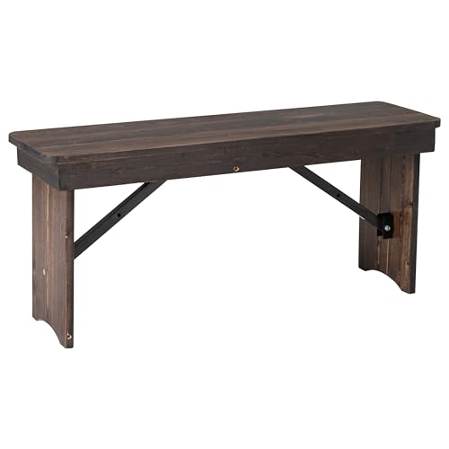 Flash Furniture HERCULES 40" x 12" Folding Farm Bench, Solid Pine Entryway Bench in Mahogany