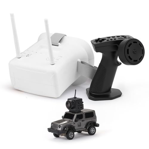 ROUASD RC Mini Drift Car with FPV Goggles Camera, 1/64 Scale Mini 4WD Off-Road Climbing Car Electric 2.4G Romote Control Vehicle with LED for Adult - RTR/FPV Goggles Version