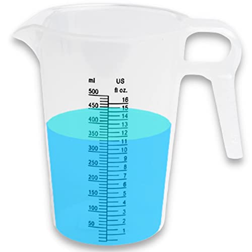 ACCUPOUR 16oz (2 Cup) Measuring Pitcher, Plastic, Multipurpose - Great for Oil, Chemicals, Pool and Lawn - Ounce (oz) and Milliliter (mL) Increments (500 mL)