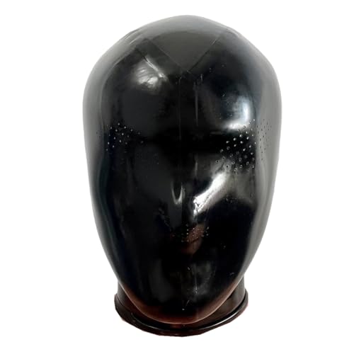 GREEFEI Black Latex Micropores Hood Mask,Rubber Masks with Back Zipper for Eyes and Mouth Handmade,Latex Mask Cosplay Costume S