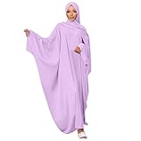 Burkas for Women Hijab Solid Abaya Muslim Prayer Islamic Maxi Gown Kaftan with Scarfs Dubai Full Length Dress Eid Formal Gown 2-Piece Prayer Set Light Purple 2pcs One Size