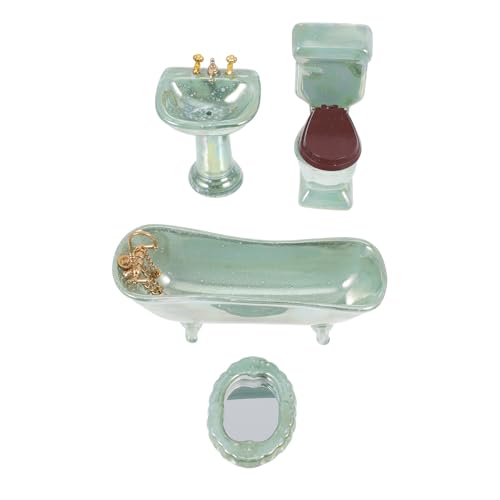 NUOBESTY Home Decor 1: 12 Miniature Porcelain Bathroom Set Toilet Basin Bathtub Mirror Miniature Ornaments for Doll House Plant Pot Decoraciones Para Salas De Casa