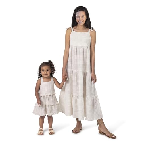 Modern Moments by Gerber Baby Girls' Toddler Mommy and Me Gauze Dress, Tan Gingham, 3T