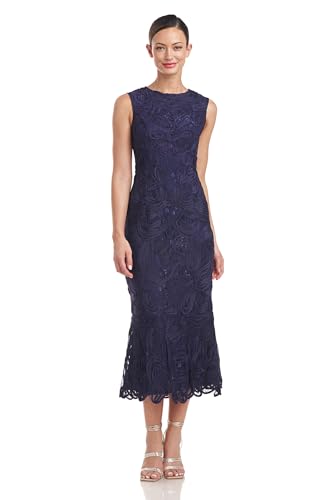 JS Collections Women's Meli Soutache Tea Length Dress, Navy