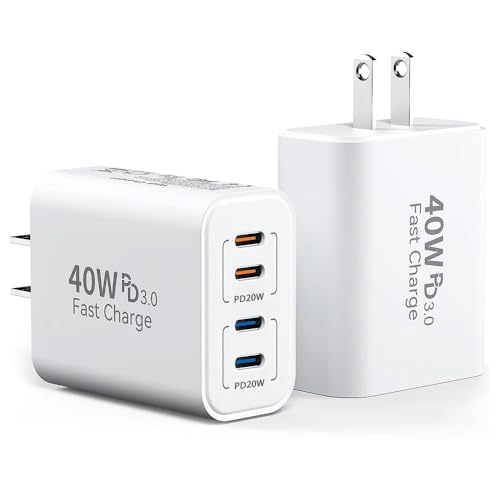 40W USB C Charging Block, 4 USB C Ports, Type C Wall Plug Fast Charger Cube, Power Adapter Box for iPhone 16, 15, 14, 13, 12, 11, Galaxy Phones, Watch, Tablet, Smartphones - 2Pack