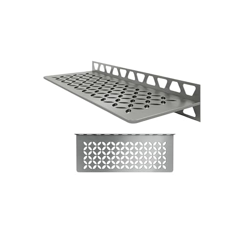 Schluter Rectangular Shelf for Tiled Walls - 4mm Thick, Floral Design, Stainless Steel Material, Brushed Stainless Steel Finish - SWS1D5EB