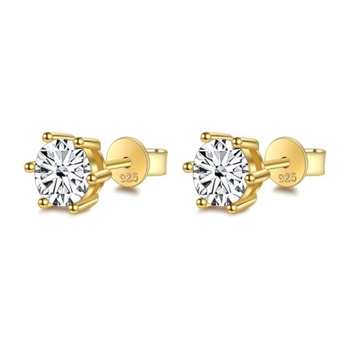 WAHZAUS Simple Style 2 Carat Moissanite Stud Earrings for Women Round Cut D Color VVS1 S925 Sterling Silver Lab Created Diamond Earrings Studs Perfect for Daily Wear Parties Wedding (White)