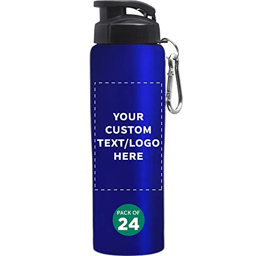 DISCOUNT PROMOS Custom Sicilia Stainless Steel Sports Bottles 27 oz. Set of 24, Personalized Bulk Pack - Non Insulated, Great for Gym, Hiking, Cycling, School - Blue