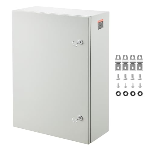 VEVOR Steel Electrical Box, 28 x 20 x 10 in, Cold Rolled Steel Electrical Enclosure Box, Wall-Mounted Outdoor Electrical Electronic Equipment Enclosure with Mounting Plate Hinges Lock, IP66 Waterproof