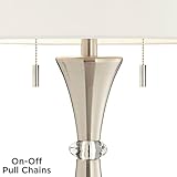 360 Lighting Rachel Modern Art Deco Table Lamps 28" Tall Set of 2 Concave Column Hourglass Silver Metal White Drum Shade for Living Room Bedroom House Bedside Nightstand Home Office Reading