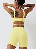 ABOCIW Workout Sets for Women Strappy Sports Bra High Waist Workout Shorts 2 Piece Gym Set Fitness Yoga Outfits Y-Yellow Medium