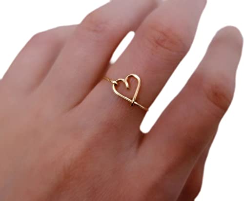 Hand Made Heart Ring 14K Gold Filled 925 Sterling Silver 14K Rose Gold Filled Bridesmaid jewelry Love Heart To Heart Wedding Gift Stacking Ring Minimalist Silver Gold Heart Ring Women Men Teenagers