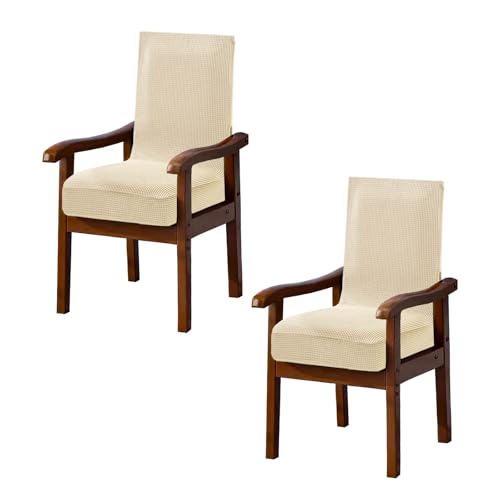 NICEEC Universal Beige Yellow Arm Chair Covers for Dining Chairs Stretchy Chair Covers Armchair Easy Fit Chair Cover Set of 2 with Zipper Soft Washable Chair Protector for Kitchen Party Living Room