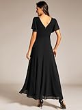 Ever-Pretty Women's Formal Dress V Neck Ruffles Sleeves Empire Waist A Line Pleated Chiffon Evening Dresses Black US6