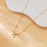 Thaivor Gold Necklace for Women Dainty Bow Necklace 14K Gold Plated Cute Choker Necklace Small Bow Pendant Necklace Charm Necklace Teen Gift Trendy Stuff Personalized Jewelry Gifts (Gold-Bead-1)