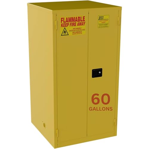 Jamco 60 Gallon Flammable Safety Cabinet, Steel Flammable Storage Cabinet with Lockable Manual Closing Doors, Non Forkliftable, 34" x 34" x 65", Yellow