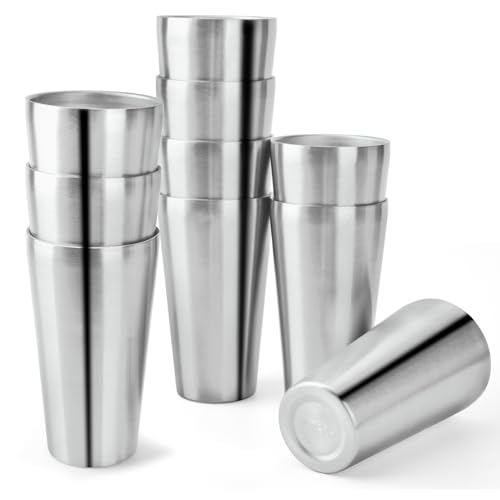 HOEGMST 10 Pack 18.6 oz Stainless Steel Insulated Cup, Double Wall Vacuum Small Metal Cup, Reusable Camping Cups Unbreakable Indoor Outdoor for Party, Home, Office, BBQ, Sliver