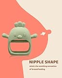 2 Packs Baby Teething Toy for 0-6 6-12 Months, Food Grade Silicone Teething Mitten, Anti Dropping Wrist Hand Teethers Baby Chew Toys for Sucking Needs, BPA Free (Green & Caramel)