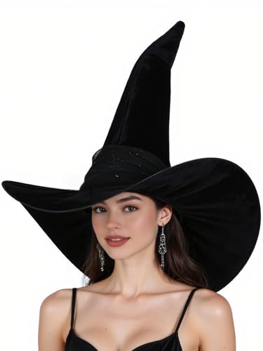 HOMELEX Witch Hat Halloween Adult Black Women's Large Witches Hat Costume Accessories for Party