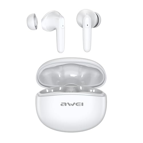 AWEI T90 Wireless Earbuds, Bluetooth 5.3 Headphones Bass Stereo, Ear Buds with Noise Cancelling Mic, IPX6 Waterproof in Ear Earphones, 35H Playtime for Laptop Pad Phones Sports Workout, White