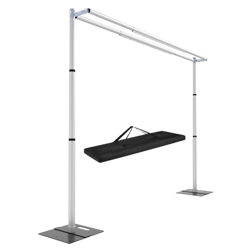 Hecis10ftx10ft Double Crossbar Pipe and Drape Backdrop Stand Kit, Heavy Duty Backdrop Stand, Adjustable Metal Background Stand for Parties Birthday Party Baby Shower Wedding Decorations
