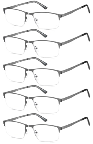 EYECEDAR 5 Pack Blue Light Blocking Reading Glasses for Men Computer Eyeglasses Metal Half Frame Spring Hinges Readers for Men 2.00