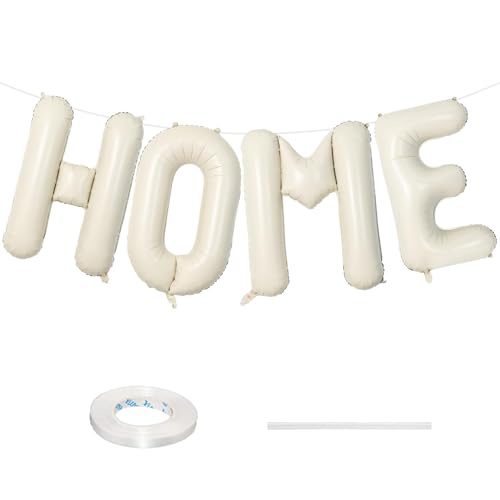 40 Inch Beige HOME Balloon for Housewarming Party Decorations, Large Cream New Home Welcome Balloon Letter Banner, Ivory White Sand Balloons Sign for Sweet House Warming Homecoming Party Decor