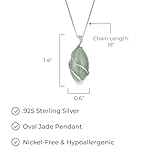 MORGAN & PAIGE .925 Sterling Silver Rhodium Plated Genuine Jade Pendant Necklace for Women - Wire-Wrapped Marquise Cut Green Jade with Diamond Accents, Sterling Silver Necklace for Women Chain 18"