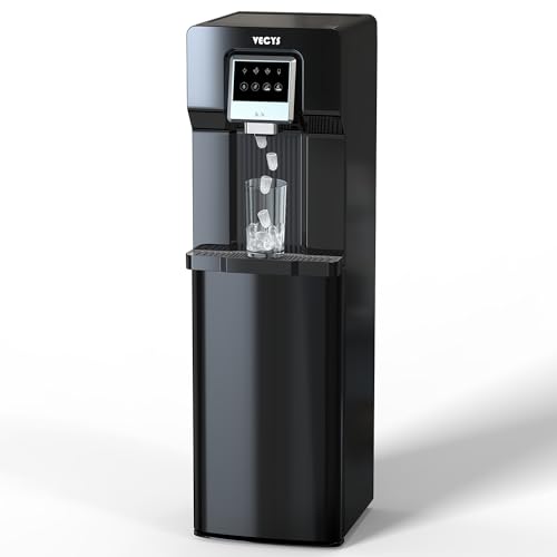 VECYS Bottom Loading Water Cooler with Ice Maker, Cold Water Supply with 18LBS Daily Ice Making, Compatible with 3 or 5 Gallon Bottles, Ideal for Home and Office (No Hot Water)