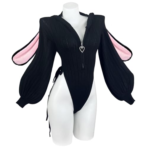 KORURACLUB Cosplay Sexy Bunny Outfit (3-Piece Set) Black Cosplay lingerie for women Animal Costumes Bunny Bodysuit (L-2XL)