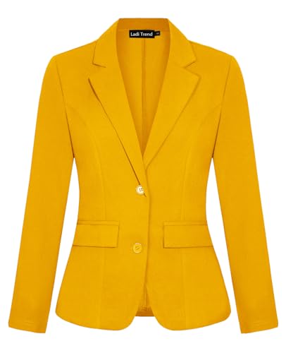 LADI TREND Blazers for Women Notched Lapel Two Button Long Sleeve Suit Jacket Blazer with Pockets for Daily/Work(Yellow 2XL)
