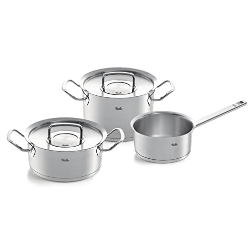 Fissler Original-Professional Collection Stainless Steel Pot Set, 3-Piece Saucepan with Metal Lid (1 Cooking Pot, 1 Stewing Pot, 1 Saucepan Lidless) - Induction