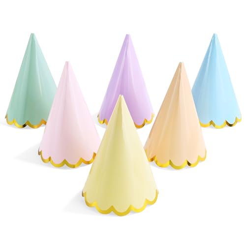 CANREVEL 24 PCS Pastel Party Hats for Kids and Adults, Party Supplies for Party Decorations, Party Headwear for Birthday|Celebration|Party, Macaron Cone Kids Hats for Girls Boys Women Men