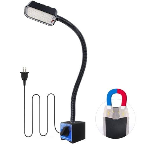 WangJiaTai Magnetic Work Light, 2000 Lumens Led Machine Light with Strong Magnetic Base, 20 inch Flexible Gooseneck Magnetic Lamp for Garage, Workshop, Lathe and Drill Press, 120V, Black
