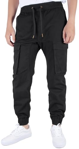 ITALYMORN Mens Black Work Cargo Joggers with Deep Pockets Casual Pants (M, Black)