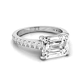 IGI Certified 3 Carat East West Emerald Cut Lab Grown Diamond (2.5 Ct, F, VS2) 14K White Gold Engagement Wedding Ring For Womens 5 1/2US