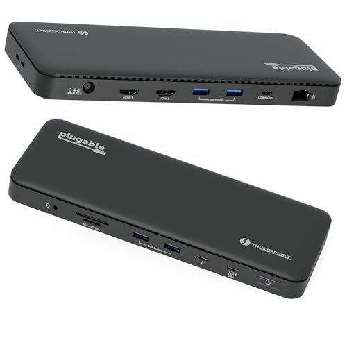 Plugable Thunderbolt 4 Dock with 100W Charging, Thunderbolt Certified, Laptop Docking Station Dual Monitor Single 8K or Dual 4K HDMI for Windows and Mac, 4X USB, Gigabit Ethernet (TBT4-UD5)