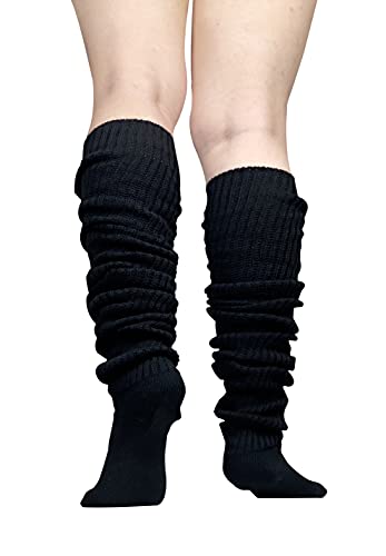QOOEQPQY Women's Extra Knit Japanese Style Loose Socks - Black Lolita Leg Warmer Bubble Slouch Sock (39.4Inch/100cm)