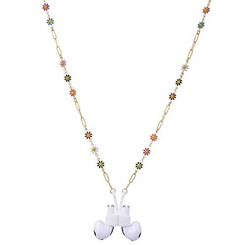 EGEN Colorful Flower Anti-Lost Necklace Golden Copper Chain Leash Accessories with Magnetic Silicone Case Holder Strap Lanyard for Airpods Pro 3 2 1