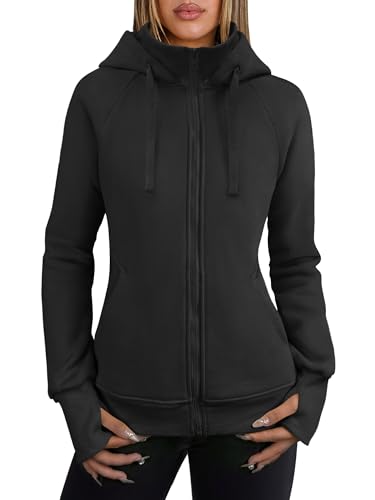 ANRABESS Womens Zip Up Hoodies Fleece Jackets Long Sleeve Sweatshirts Pockets Casual Fall Fashion Preppy Outfits Y2k Clothes Black Medium