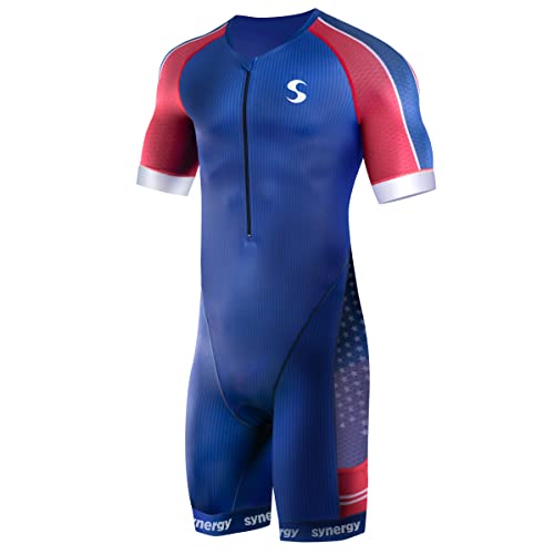 Synergy Triathlon Tri Suit - Men's Elite Short Sleeve Trisuit Cycling Skinsuit (USA, Large)