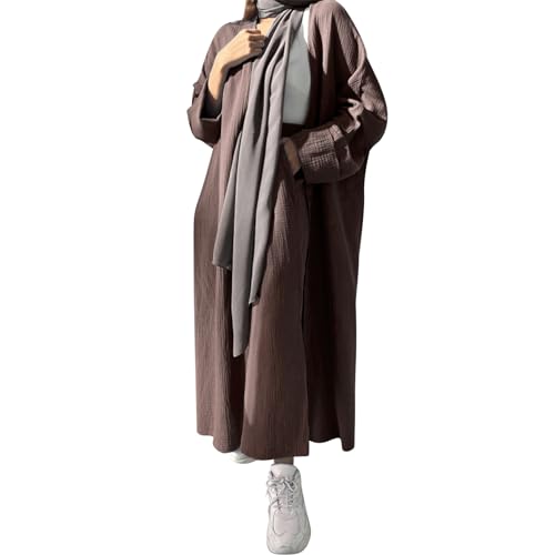 Muslim Dress For Women Abaya Dress Casual Ramadan Eid Outfits Long Sleeve Open Front Cardigan Robe Turkey Dubai Kaftan Dresses + Loose Pants Middle East Islamic Outfits Coffee Cardigan + Pants L