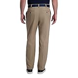 Haggar Men's Cool Right Performance Flex Solid Classic Fit Flat Front Pant-Reg. and Big & Tall Sizes, Khaki Heather, 44W x 32L