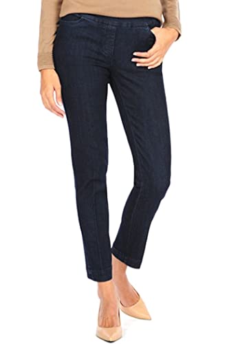 SLIM-SATION Women's Wide Band Pull On Straight Leg Pant with Front Pocket, Denim, 12