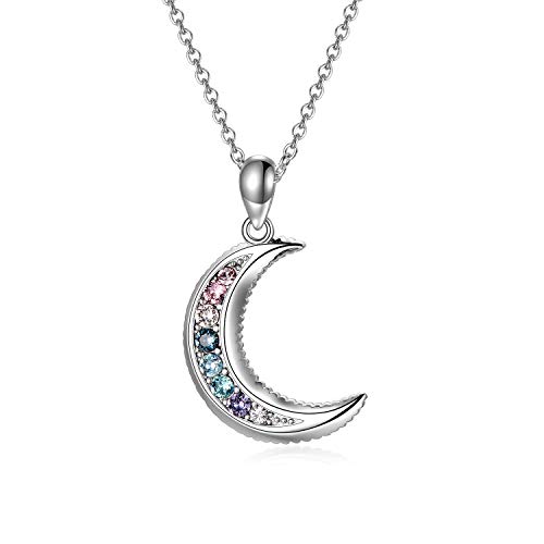 AOBOCO Sterling Silver Crescent Moon Necklace for Women, Gorgeous Multicolor Moon Pendant Embellished with Crystals from Austria, Anniversary Birthday Moon Jewelry Gifts for Lovely Ladies (silver)