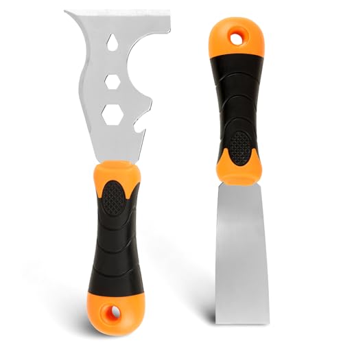 WEGAZ-2 Pack, 12-In-1 Paint Scraper Tool，Multi-Use Painters Tool, 1.5 Inch Stainless Steel Putty Knife Scraper，Paint Scraper for Painting & Wood，Razor Blade Scraper