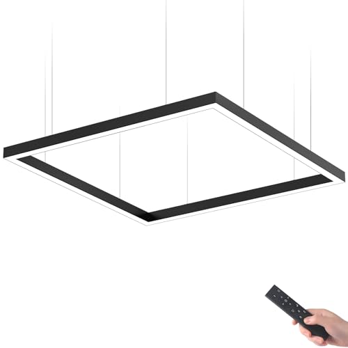 Barrina 5568 Remote Series LED Linear Lights Square Set 5FT x 5FT, 2nd-Generation, 216W, 21600LM, Seamless Connection, 3000K-6000K Color Changing, Suspended Shop Office Lighting with Remote, Black