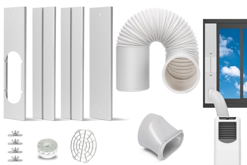 Portable AC Window Kit with Exhaust Hose, Air Conditioners Kits Parts Adjustable Window Seals for Sliding Window, Universal Vertical Sliding AC Vent Kit with 5.9” Round Coupler